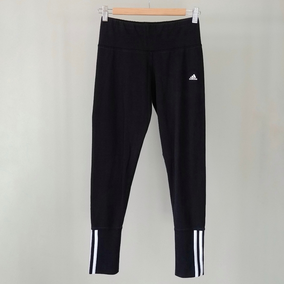 Adidas Essential Leggings 3 Stripes Black Size Medium Cotton - Picture 3 of 12